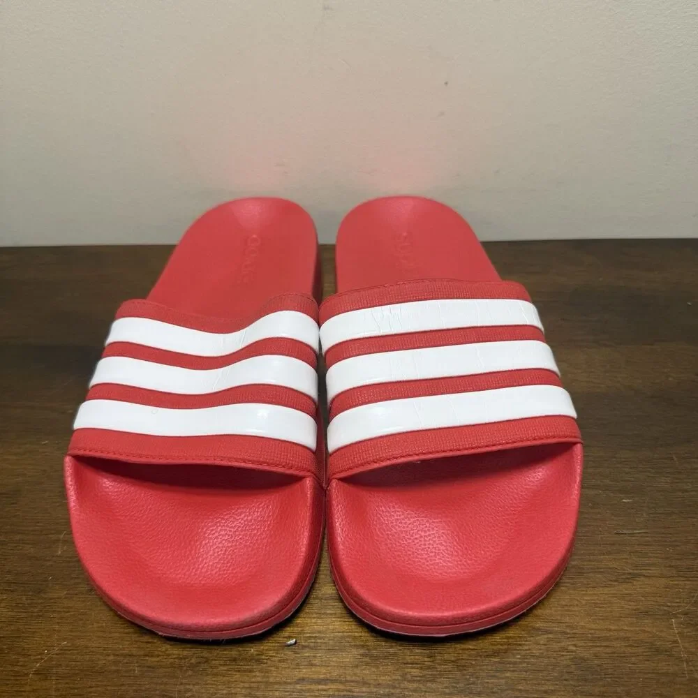 Adidas Unisex Adilette Shower Slide Sandal Vivid Red/White Sz.8 Slip On Athletic